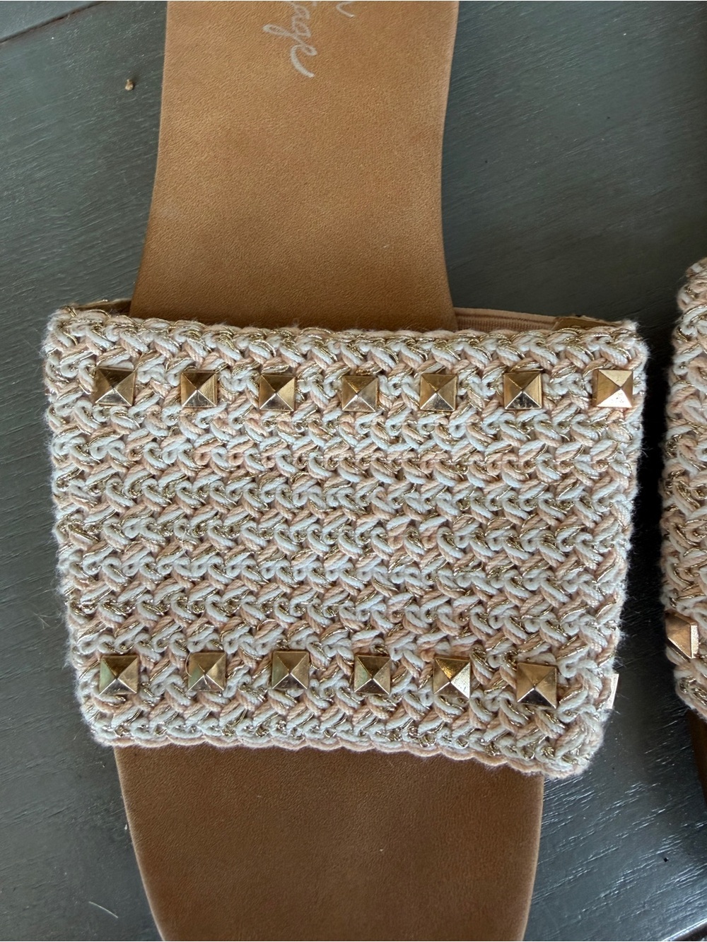 Target Beige Woven Slide Sandal with Gold Studs